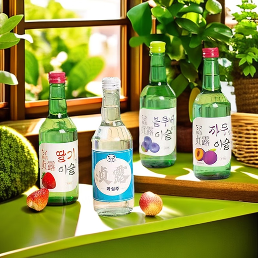 Vin de soju coréen, saké, vin de fruits légèrement ivre, vin sucré à faible teneur en alcool pour femmes, vin de fêtard coréen du barbecue, vin de soju Hanzhen, viol hanzhen soju 4 bouteilles de fraise de raisin, pamplemousse aux bleuets