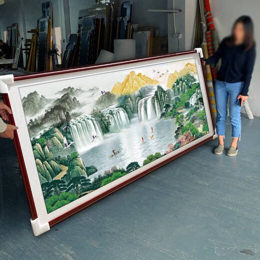 咏幻办公室挂画流水生财山水风景国画客厅背景墙装饰靠山图壁画 CT-3519 山水聚财 长118*48cm入户油画布5
