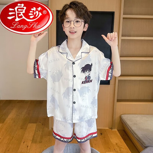 
Langsha children's ice silk pajamas summer short-sleeved thin cartoon Nezha medium-sized boy boy summer home clothing set Ice silk short set: Q6636 Bala 22 size [height 160-165cm] All size