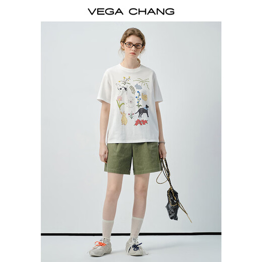 VEGA CHANG休闲裤夏薄款女2025新款简约百搭高腰显瘦宽松A字短裤 军绿色 L