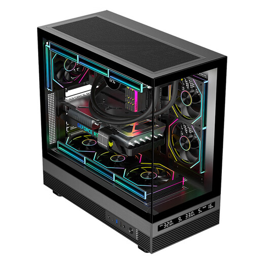 先马（SAMA）惊鸿屏显版 黑色ATX海景房游戏电脑台式机箱 硬件状态显示/270°全景/支持360水冷/9风扇位/Type-C