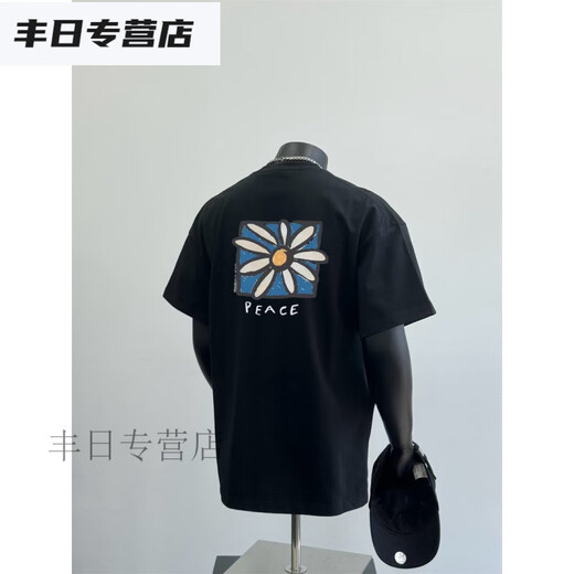TYBURN重磅T恤男士卡通印花英文ins短袖夏季圆领半袖宽松短 白色短袖(前后D9733) S (建议90-110斤)
