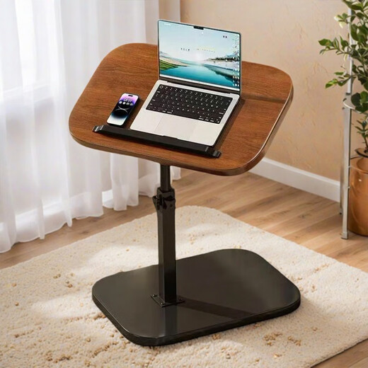Jingju Bedside Table Movable Lift Computer Table Living Room Sofa Foldable Desk Home Bedroom Writing Desk BGZ787 Walnut Color Lift Flip Table + Black Shelf