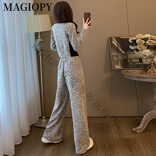 MAGIOPY国际奢侈高档品牌高端欧货运动套装女秋季时尚气质小香风卫衣高腰 灰色两件套 S(100斤以内)
