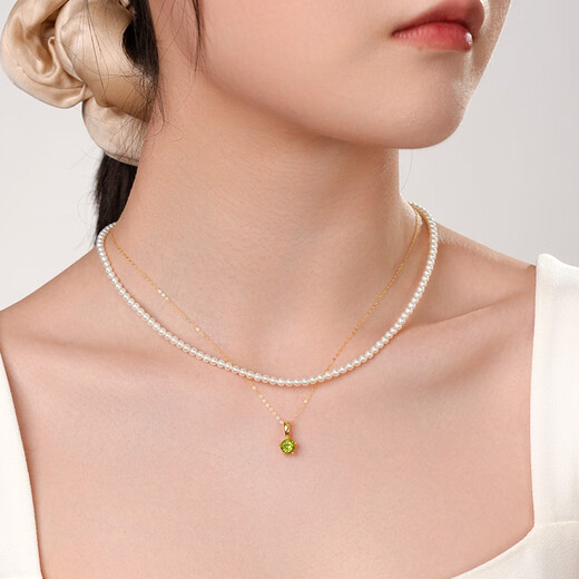 Daila green olive gemstone pendant freshwater pearl necklace perfect round flawless strong light female clavicle chain daily versatile commuting style