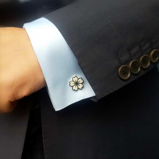 恒源祥衬衫袖口扣简约轻奢樱花袖扣男新郎结婚袖钉男情 白金色