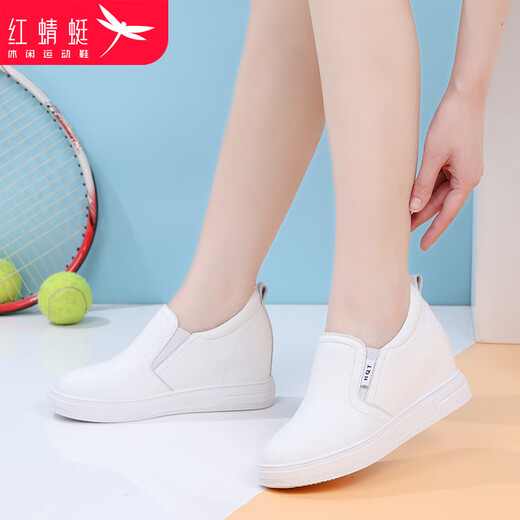 Red Dragonfly Women's Shoes 2025 New Versatile Cowhide Slip-on Casual Shoes for Women Small Wedge Heels Inner Height White Shoes for Women White Inner Height Single Shoes C0TTN03231 37