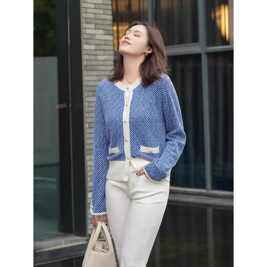 [Armani Hersteller] Big Brand Homologe Xiaoxiangfeng Woll-Strickjagd für Frauen-Pullover Long Sleeve Cardigan für Frauen Blue L (100-120jin [Jin entspricht 0,5 kg])