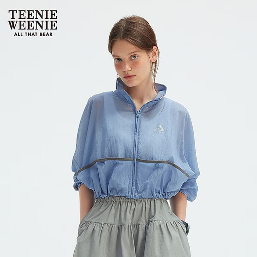 Teenie Weenie Bear Women's Jacket 2025 Summer New Lightweight Comfortable Fashion Short Stand Collar Top Blue S