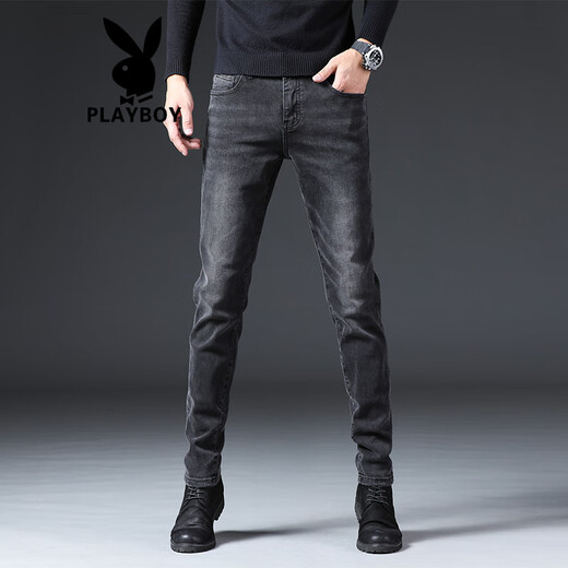 
Playboy (PLAYBOY) Hong Kong high-end summer black jeans men's 2025 new elastic slim straight feet Korean version long trousers black 1048 black 28