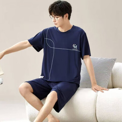 
Sangqin pajamas men's summer loose shorts and thick-size thin summer home clothing suits for men wearing L[Craft 6624 men's home clothing XL [Suggested 120-140Jin[Jin equals 0.5 kg]]