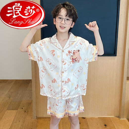 
Langsha children's ice silk pajamas summer short-sleeved thin cartoon Nezha medium-sized boy boy summer home clothing set Ice silk short set: Q6636 Bala 22 size [height 160-165cm] All size