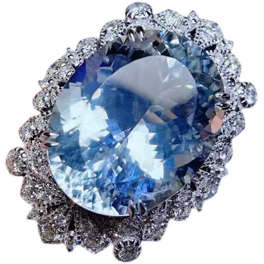 HEEKAIYI Aquamarine Ring Women's 18k Gold Diamond Ring Chinese Valentine's Day Birthday Gift for Wife and Girlfriend Selected 15 Carat/Santa Maria Color