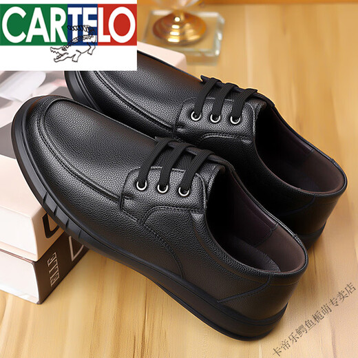 Cartelo Chaussures masculines Chaussures en cuir Soft Sole For Hommes en cuir authentique Chaussures décontractées polyvalentes Velvets Chaussures en coton chaud Léger
