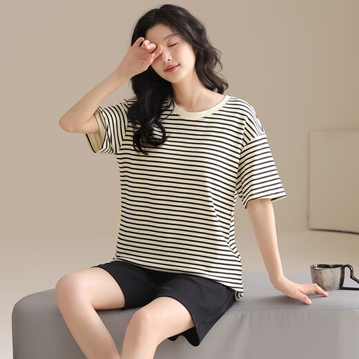 Langsha Sommer-Pyjama für Frauen süße reine Baumwolle dünne Kurzarm-Shorts Frauen zweiteiliger Set 2025 neuer Stil für Outdoor Home CKE-W6173A M