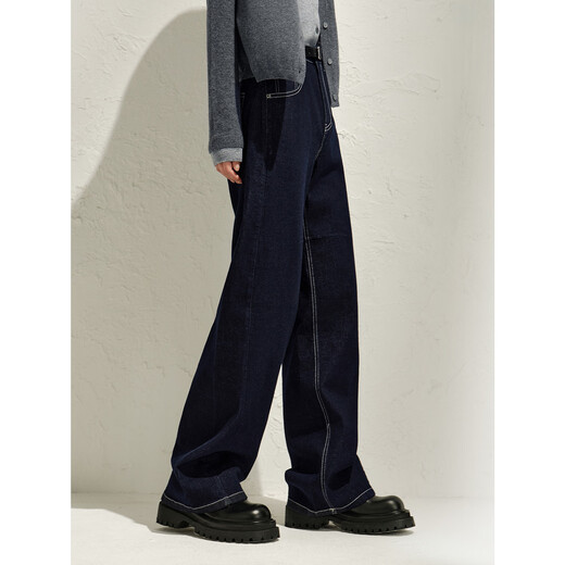 Jiuzi Annako Retro Casual Denim Style Lose Dunkelblau Denim Scimitar Hosen Frauen Frühling neuer Stil 2025 Zhangqing-Sekunden-Batch KWFQ12172 S
