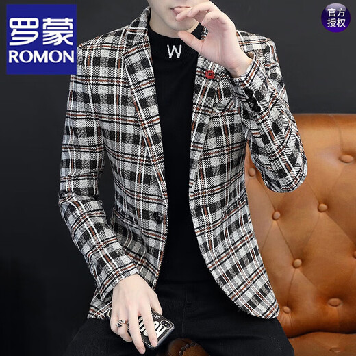 ROMON осенне-зимний утепленный шерстяной костюм, мужской корейский стиль, модный тонкий клетчатый костюм, повседневный шерстяной маленький пиджак 210, цвет хаки плюс бархат L