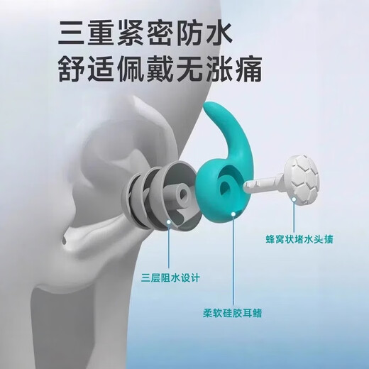 JCZS German earplugs for swimming, adults only, waterproof, professional, non-soundproofing, silicone, shower, anti-otitis media, anti-water intrusion artifact, Lake Blue, L size, 1 pair, adult, zero water ingress, anti-otitis media