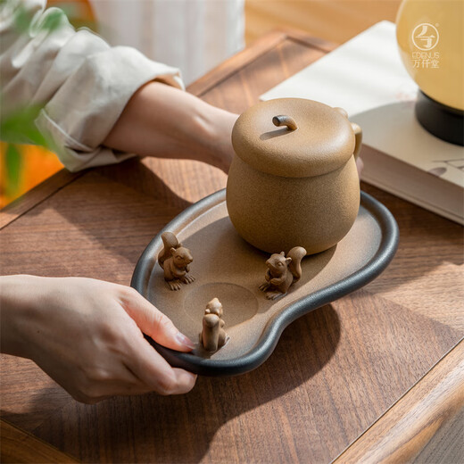 Wanqiantang (Edenus) high-end ceramic office cup, men's and women's coffee cup, personal household tea cup, water cup with tea tray, a chestnut, burnt tea glaze (1 cup, 1 drain, 1 plate)