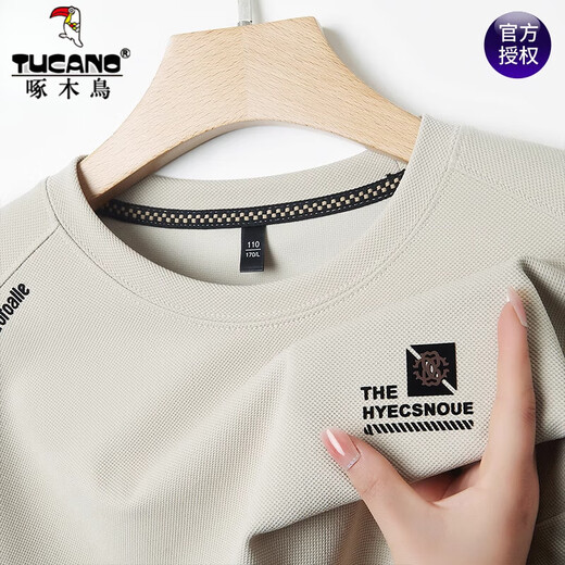 Woodpecker Middle-aged Men's Long Sleeve T-shirt Loose Round Neck Thick Cotton T Spring and Autumn New Casual Top Base Shirt Men's Outer Wear [1 piece] 829-Gray L 170 Recommended 120-135Jin [Jin equals 0.5 kg]