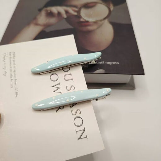 CHANSUNRUN Korean style blue and white polka dot cream hairpin dripping oil duckbill side clip fashion bangs clip hairpin headdress blue and white polka dot hairpin blue 2 + white 2 4 pcs