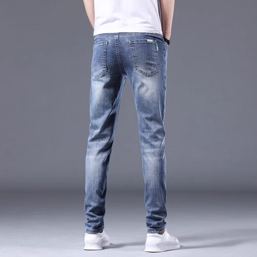 Joeone Ice Seidenjeans Männer schlanke Füße 2025 Sommer dünne elastische Jugendlosen lässige lange Hose Herren Sommer 1048 Blau dünne Schlanke Füße 1048 Blau 1 28 Taille 2 Fuß 1