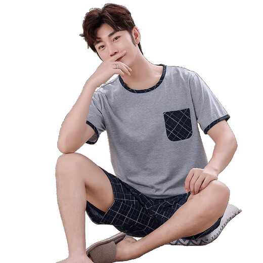 Ttpmer Pajamas para algodón de verano de hombres de algodón de verano para hombres, talla grande de algodón grande, delgada jóvenes chinos de la juventud casual del hogar, se puede usar fuera de 9928 [H del traje de pantalones cortos de manga corta para hombres] 175 L [recomendado 100-130 Jin [Jin equivale a 0.5 kg]]