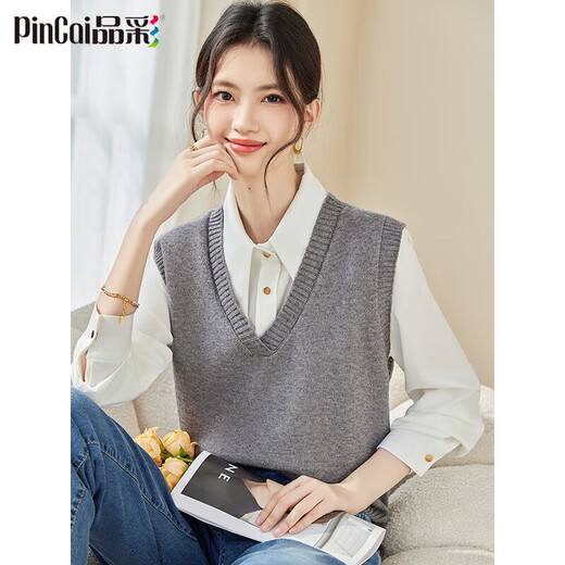 PinCai knitted vest for women, v-neck sweater vest, sleeveless waistcoat sweater loose top P137Z5837
