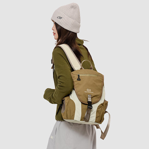 【新秀丽制造商】双肩包女可折叠书包户外旅行登山电脑背包大容量 卡其色