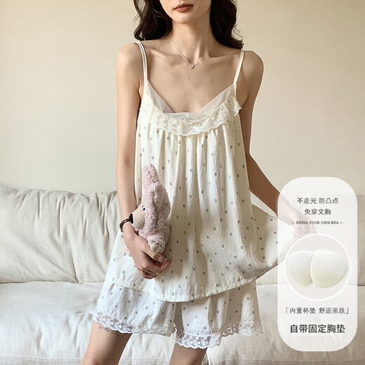 带胸垫睡衣女云朵棉夏季新款甜美花边性感吊带短裤2025年两件套 834#小花朵 L
