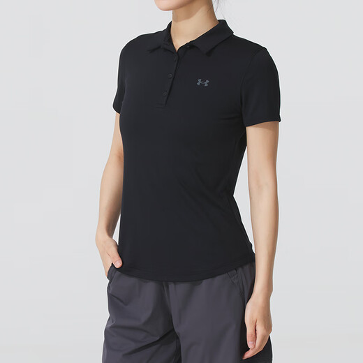 安德玛（Under Armour）女装运动套装 25夏季新款舒适透气POLO衫短袖T恤梭织长裤 两件套 黑色polo衫+白色长裤 M