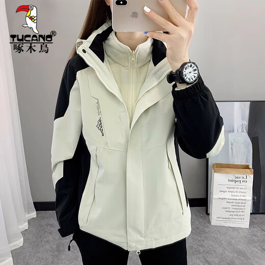 啄木鸟（TUCANO）冲锋衣女三合一运动外套男女2025年新款春秋冬季户外情侣款登山服 女款/象牙白（春秋） 薄款 M