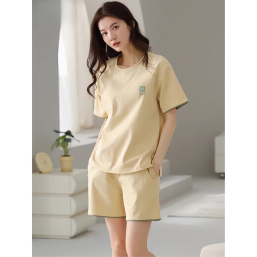 猫人（MiiOW）睡衣女夏季纯棉短袖短裤简约休闲薄款可外穿家居服套装2025新款 Z9859 L 建议100-120斤