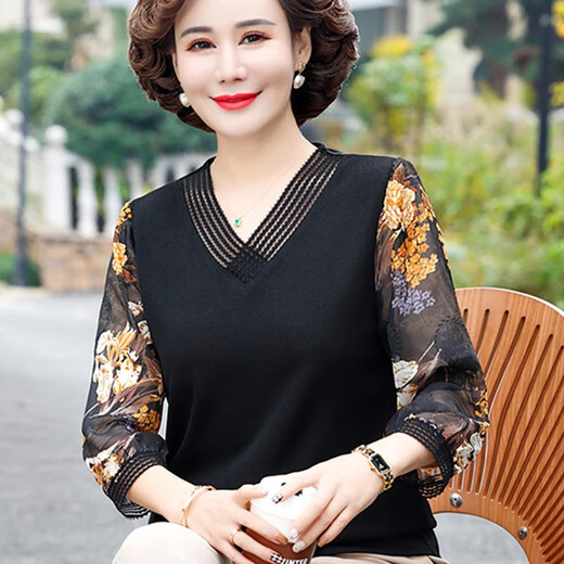Les vêtements de printemps de la mère à la mode de Wen Xizi new chemise en mousseline de mousseline moyen et âgés de haut niveau de glace d'été décontractée en soie à manches courtes