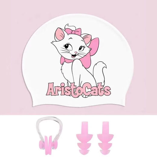 Chaoyunyue HelloKitty Swimming Cap for Women Silicone High Elasticity Waterproof Plus Size Cute Swimming Cap High-Looking Mary Cat Swimming Cap + Packaging Bag + Pink Nose Clip Earplugs
