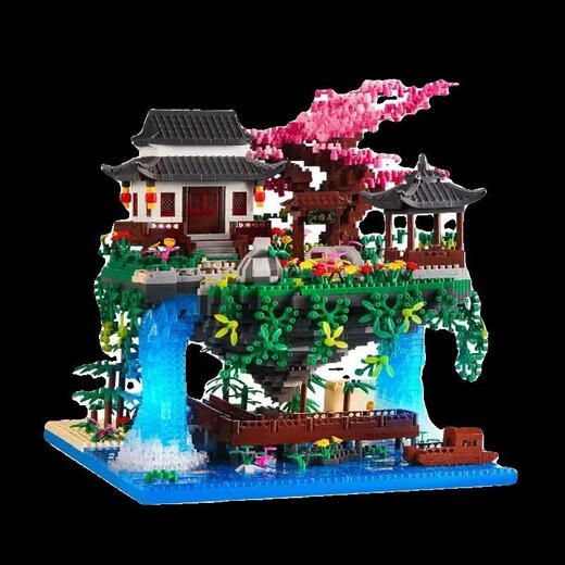 
2025 new tree house building blocks Taohuatan building assembly toys for boys and girls micro-grain gifts, super large peach, medium-sized Tiananmen + acrylic box/3888 grain/[