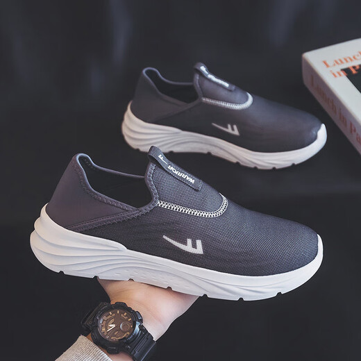 Huili senior shoes men's shoes comfortable middle-aged and elderly casual shoes dad shoes breathable mother shoes KGH1477 black gray 42