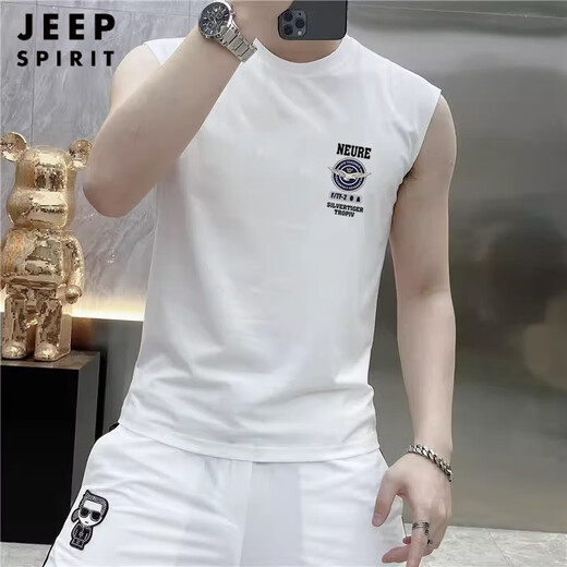 Jeep Spirit Vest Herren trendy fliegender Adler gedrucktem Weste Sommer Reine Baumwolle Trendy Marke Slim Vest American Sport Ärmel und T-Shirt Black L 105-120jin [Jin entspricht 0,5 kg]