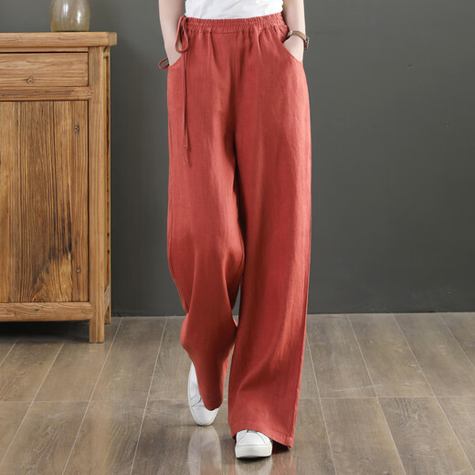 Jiaobifu 2025 summer silk linen wide-leg pants cotton linen slimming straight pants Guangzhou thirteen-row cotton linen wide-leg pants women's summer green lace-up style 9793 M Recommended 100 to 115 Jin [Jin equals 0.5 kg]