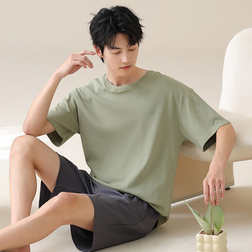 Xiwang Männer kurzärmeligte Pyjama Herren Sommer 2025 Neue Sommer große Jungen Home Kleidung reines Baumwollset kann außerhalb von 13601 Herrenmodell 4xl tragen