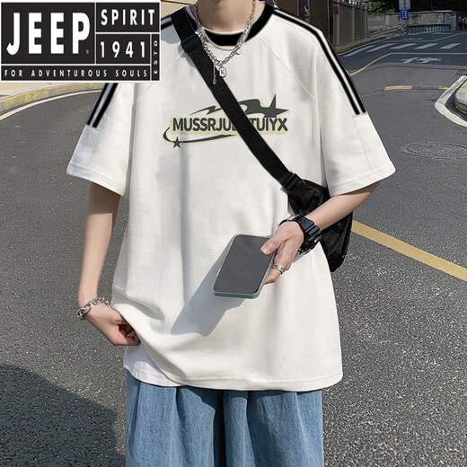 Jeep Spirit American Retro Kurzärärmelte T-Shirt Herren Sommer 2025 Neues loses Design Nische japanische Ins-Top [3899* Lion Dance] Weiß M 85-120jin [Jin ist gleich 0,5 kg]