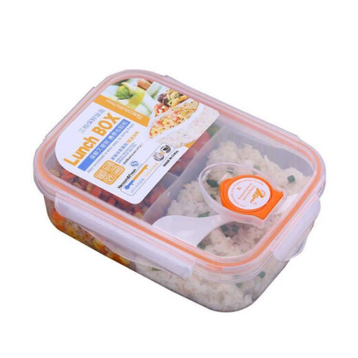 Enshousu compartmented plastic lunch box with lid for office workers with lid, microwave crisper lunch box, sealed canteen lunch box, light blue 800 ml. Two compartments for students, free spoon (food material) plastic PP lunch box