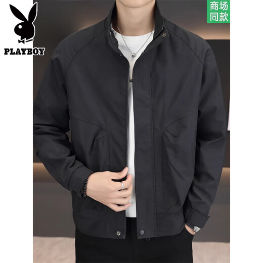Playboy stand collar jacket men's spring and autumn 2025 new high-end casual trendy jacket men's work clothes green spring and autumn style L 125-145Jin Jin equals 0.5 kg