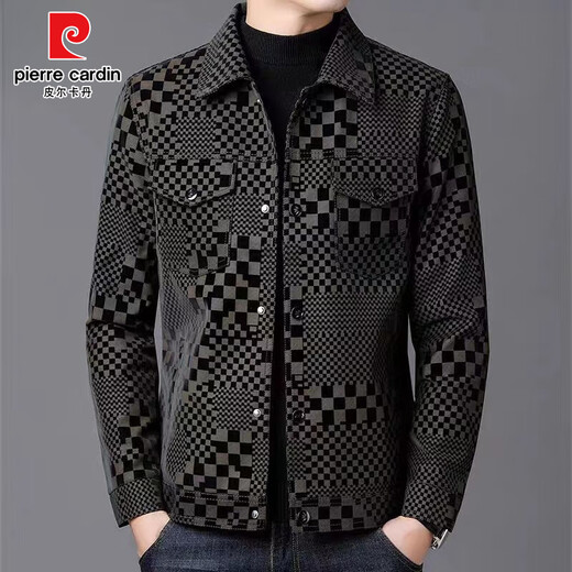 Pierre Cardin leather jacket men's spring and autumn 2025 new high-end light luxury lapel trendy versatile fashion jacket top black/thick style M 170 (100-120Jin Jin is equal to 0.5 kg)