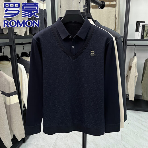 Pull de pull pour hommes Romon haut de gamme Sweater plus en velours de Velvet Chemise intégrée Base de revers décontractée d'âge moyen Base beige 2xl