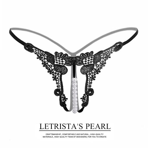 Sexy sexy underwear open crotch women's thong bed pearl massage convenient passion t-pants large size hollow pearl black M80100Jin Jin is equal to 0.5 kg