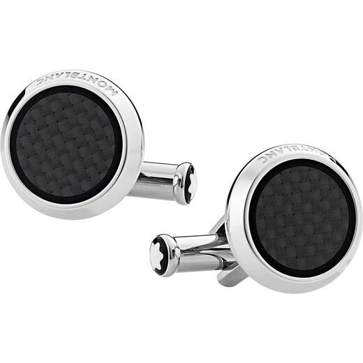 Montblanc (MONTBLANC) men's cufflinks stainless steel carbon fiber effect silver and black classic design formal suit accessories gift for husband initial