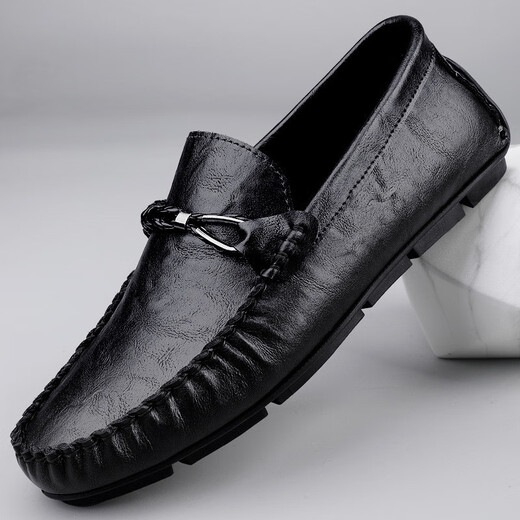 Zapatos de cuero de tamaño roto de cero grados para hombres primavera y verano nuevos zapatos casuales de cuero genuino zapatos de cuero para hombres suaves zapatos de negocios transpirables para hombres frijoles negros 9913 38