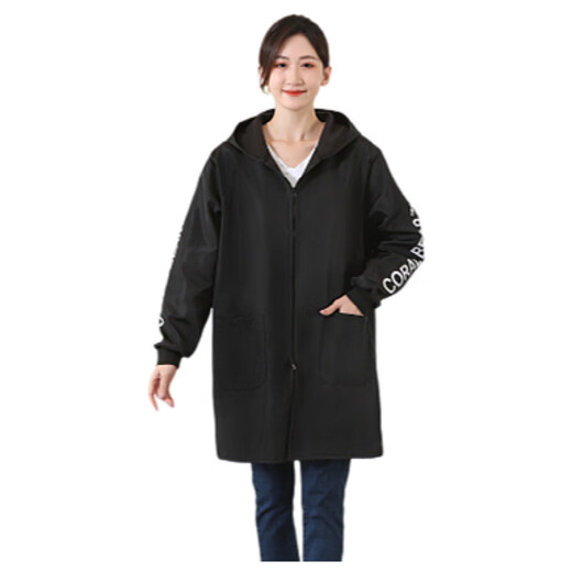 Winter velvet waterproof smock outer wear work clothes durable dustproof men and women long-sleeved oil-proof kitchen smock 801 velvet black 4XL recommended 140 180Jin Jin equals 0.5 kg