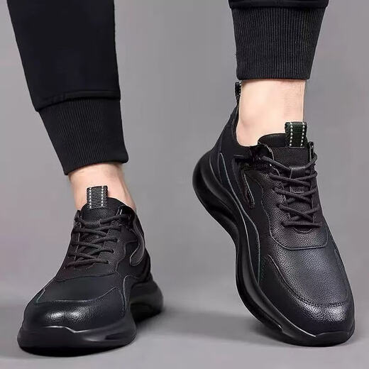 2025 autumn and winter single cotton casual sports soft sole business soft leather waterproof versatile trendy lightweight running shoes for men 5812-black cotton 42